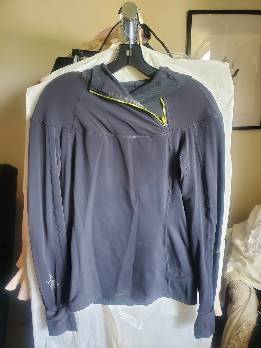 Lululemon Dark Navy Athletic Pullover with Neon Yellow 1/2 Zip & Hood